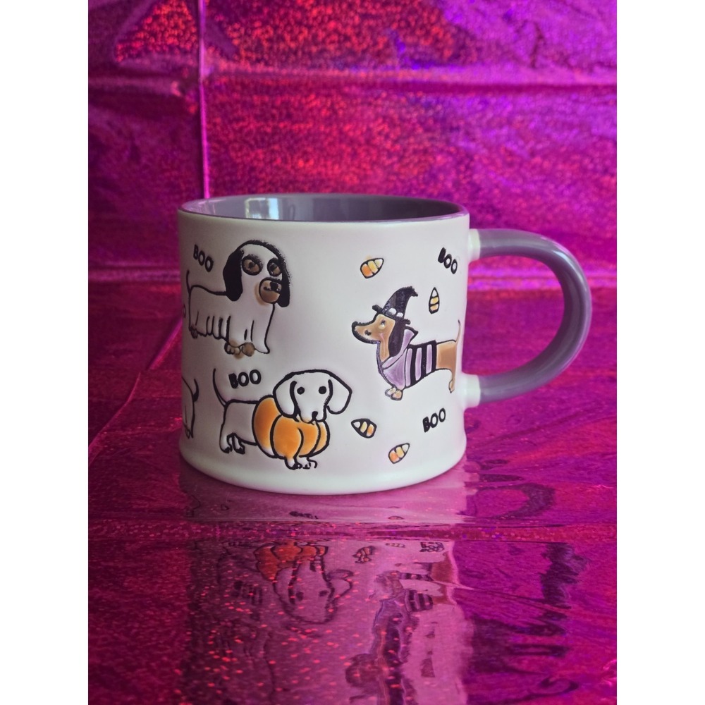 Halloween Coffee Mug Eli And Ana Handmade Ceramics. Tricky Treat Dog Purple. New